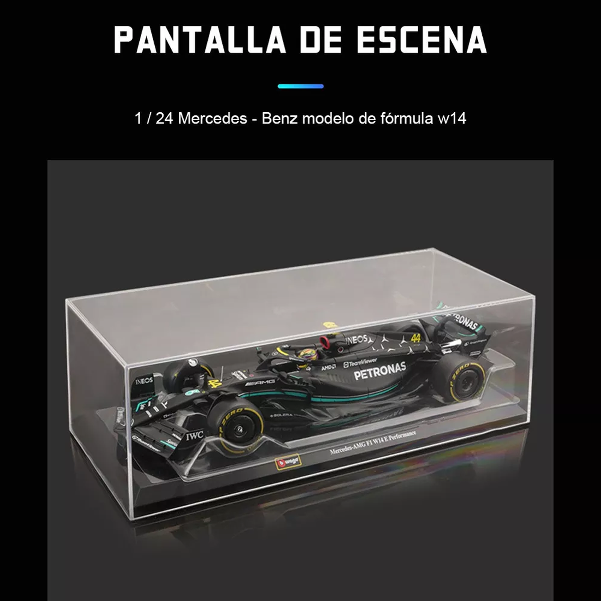 Bburago-Coche de juguete Fórmula Uno, 1:24, Mercedes AMG Team W14 44 # Hamilton