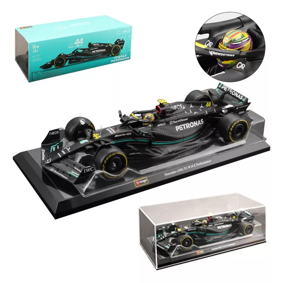 Bburago-Coche de juguete Fórmula Uno, 1:24, Mercedes AMG Team W14 44 # Hamilton