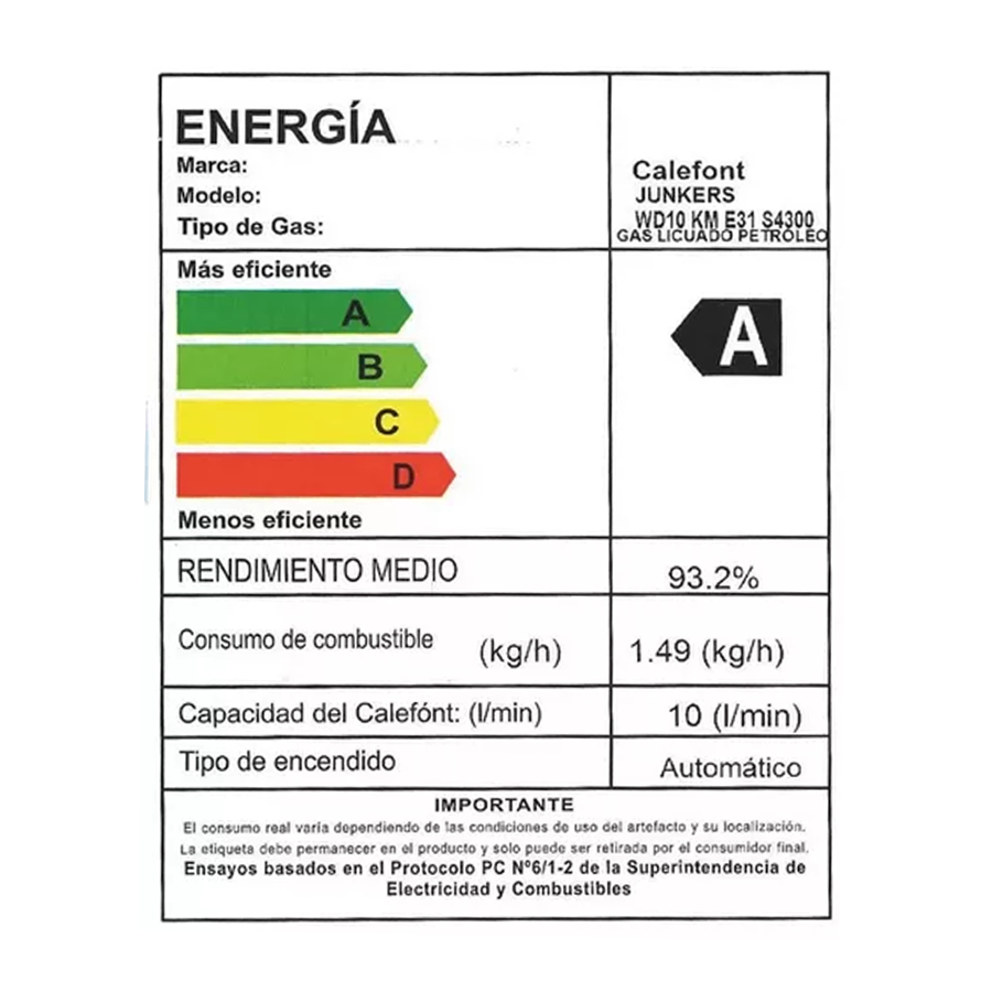 Calefont Gas Natural 10 Litros Tiro Forzado HydroWind Easy Junkers