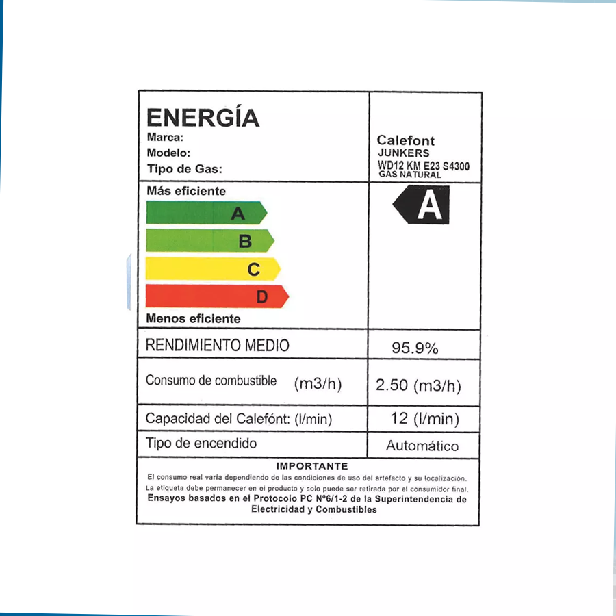 Calefont Gas Natural 12 Litros Tiro Forzado HydroWind Easy Junkers