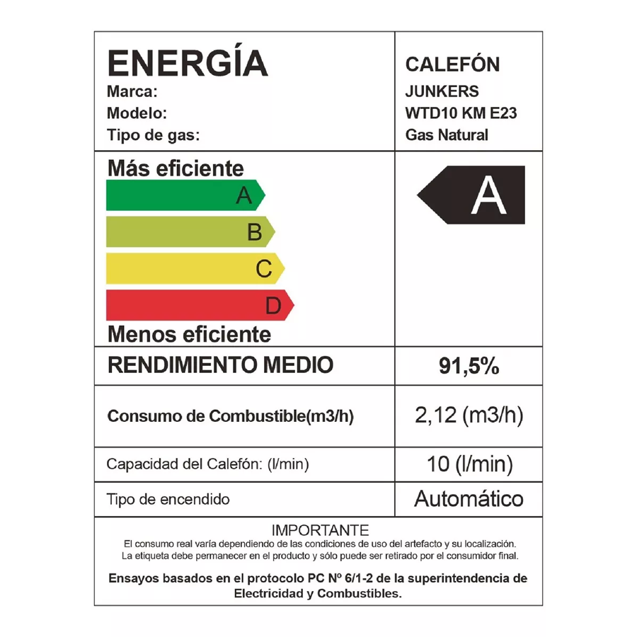 Calefont Gas Natural 10 Litros Tiro Forzado HydroWind Plus Junkers