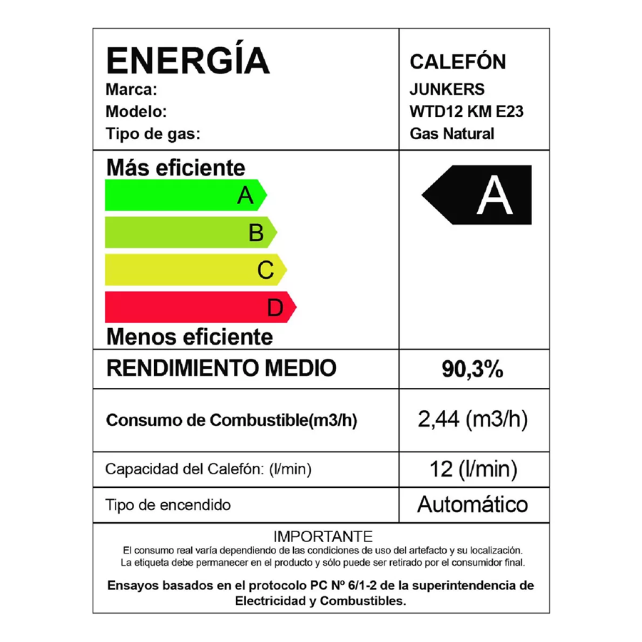 Calefont Gas Natural 12 Litros Tiro Forzado HydroWind Plus Junkers