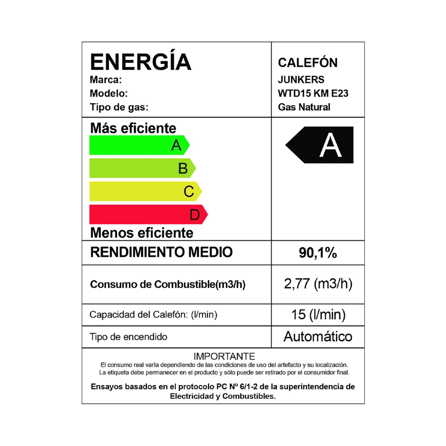 Calefont Gas Natural 15 Litros Tiro Forzado HydroWind Plus Junkers