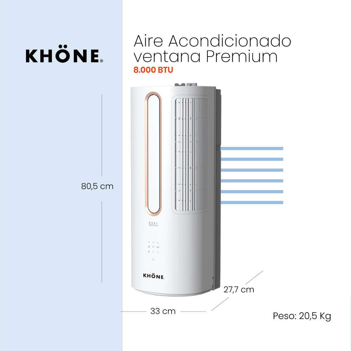 Aire Acondicionado de Ventana Premium Inverter KHÖNE 8.000 BTU/h SOLO FRÍO